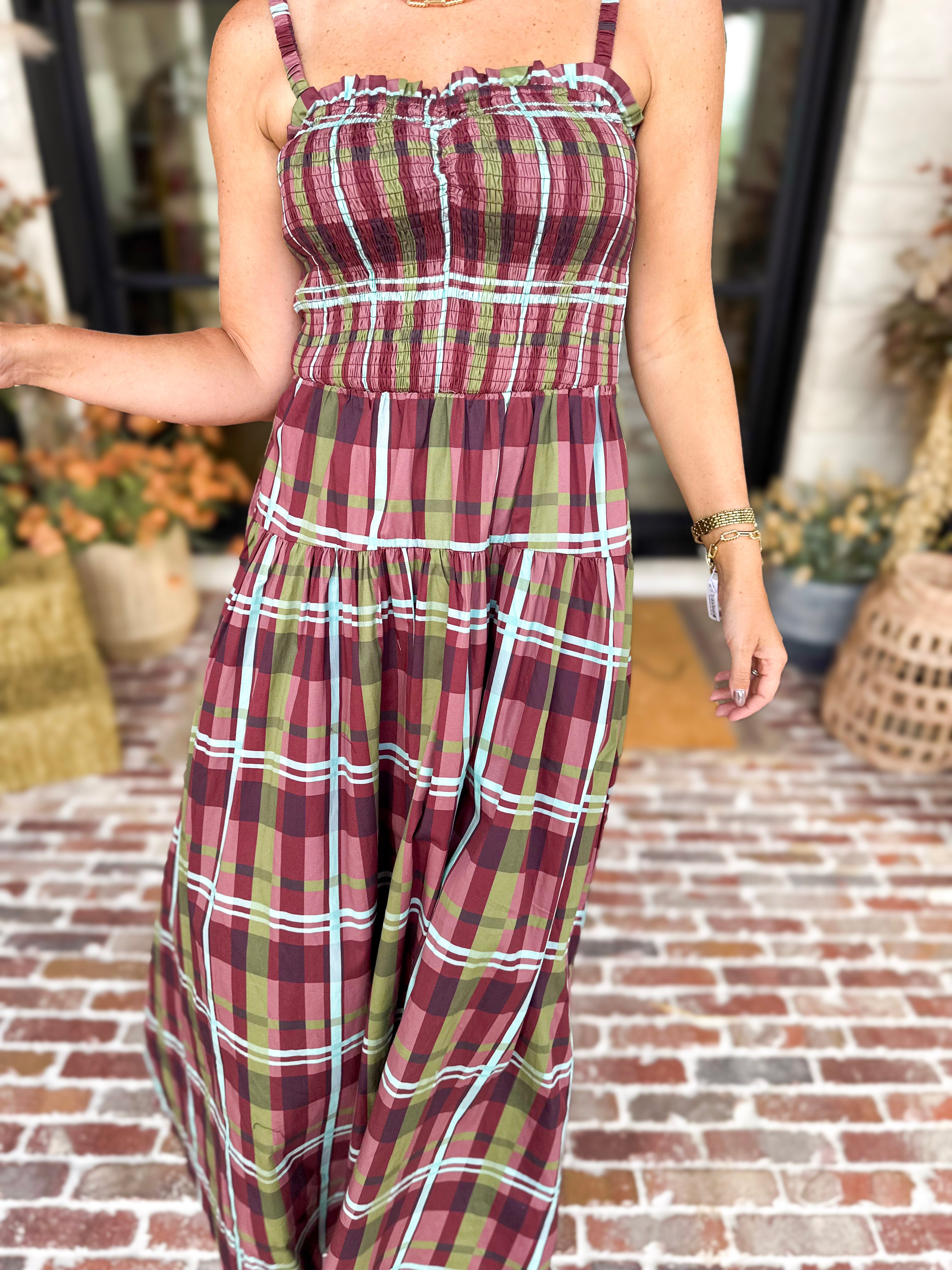 Cranberry Grove Plaid Sweetheart Midi Dress-500 Midi-TCEC-July & June Women's Fashion Boutique Located in San Antonio, Texas