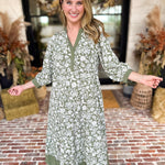 Mary Square - Sage Floral Flowy Midi Dress-500 Midi-MARY SQUARE-July & June Women's Fashion Boutique Located in San Antonio, Texas
