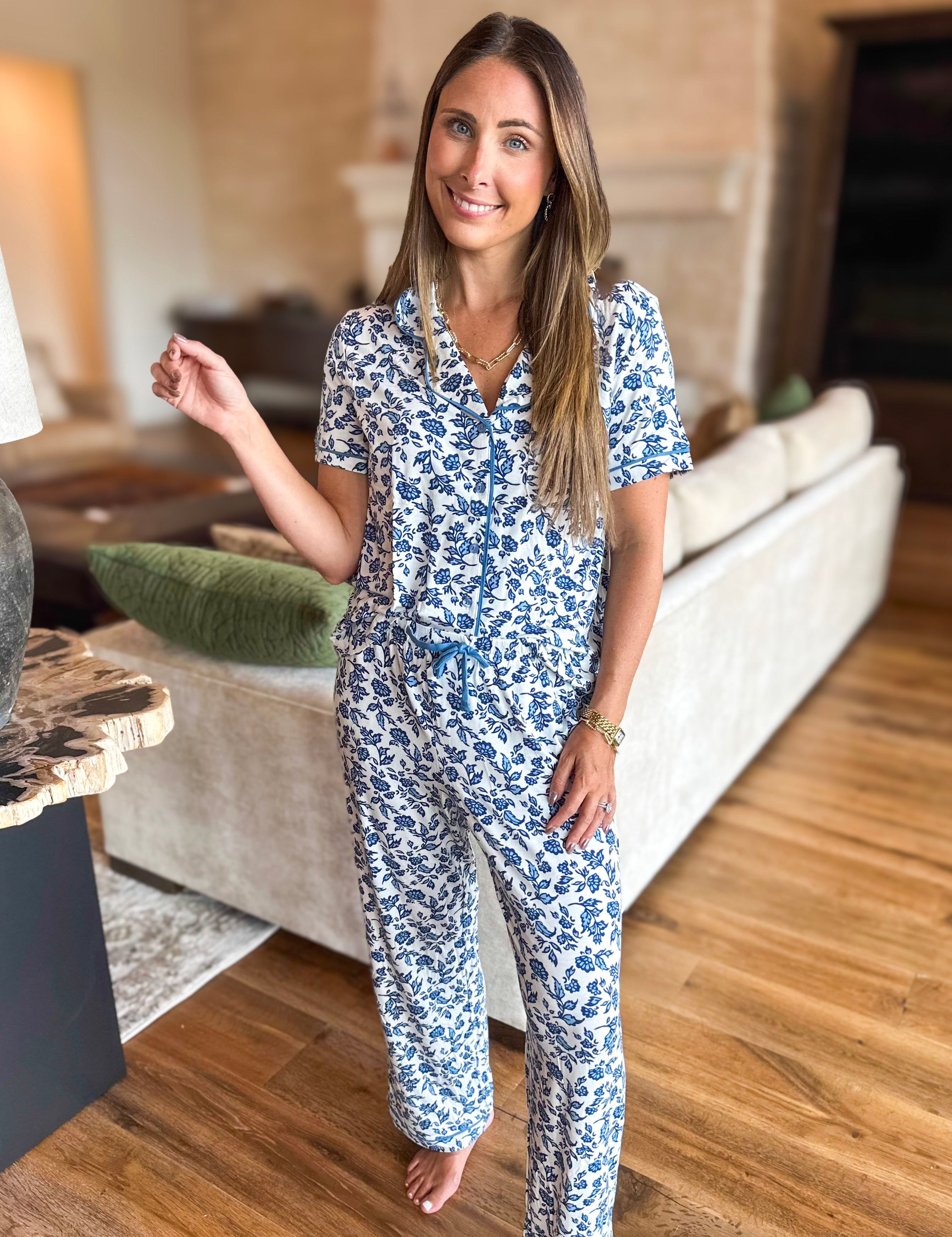 Mary Square - Ivy Navy Script PJ Pant Set-300 Athleisure/Lounge-MARY SQUARE-July & June Women's Fashion Boutique Located in San Antonio, Texas