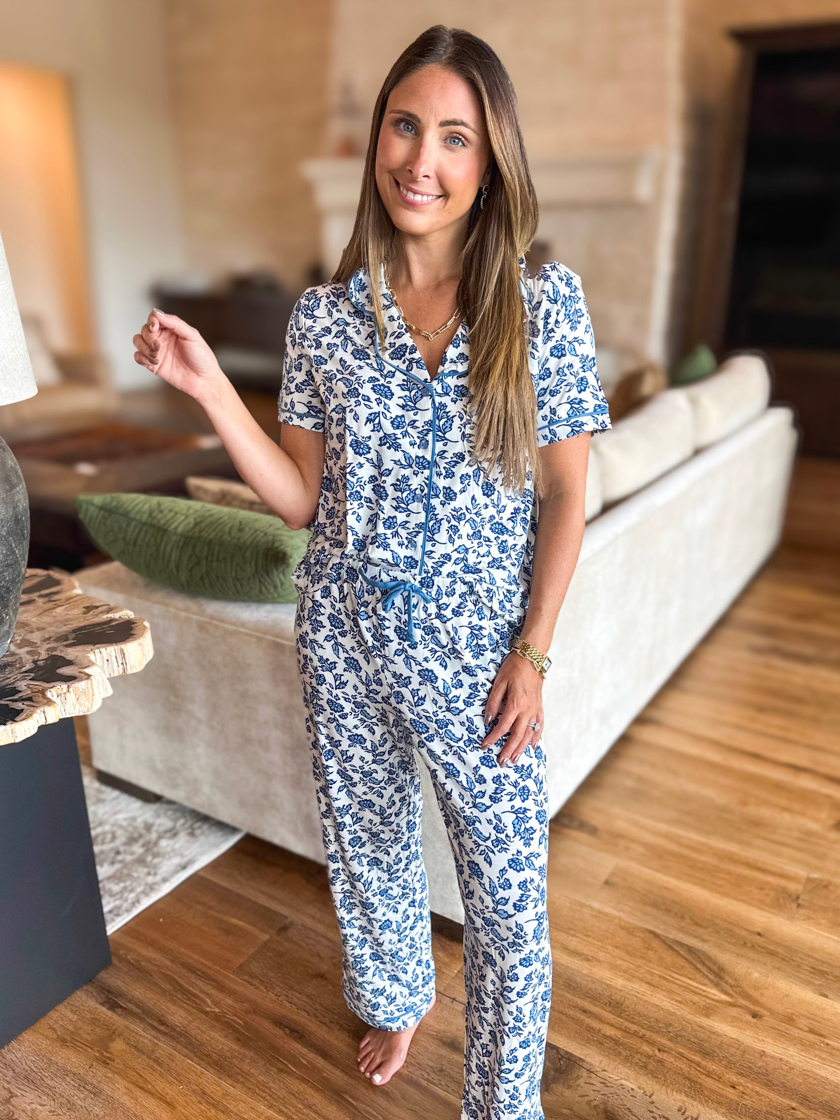 Mary Square - Ivy Navy Script PJ Pant Set-300 Athleisure/Lounge-MARY SQUARE-July & June Women's Fashion Boutique Located in San Antonio, Texas