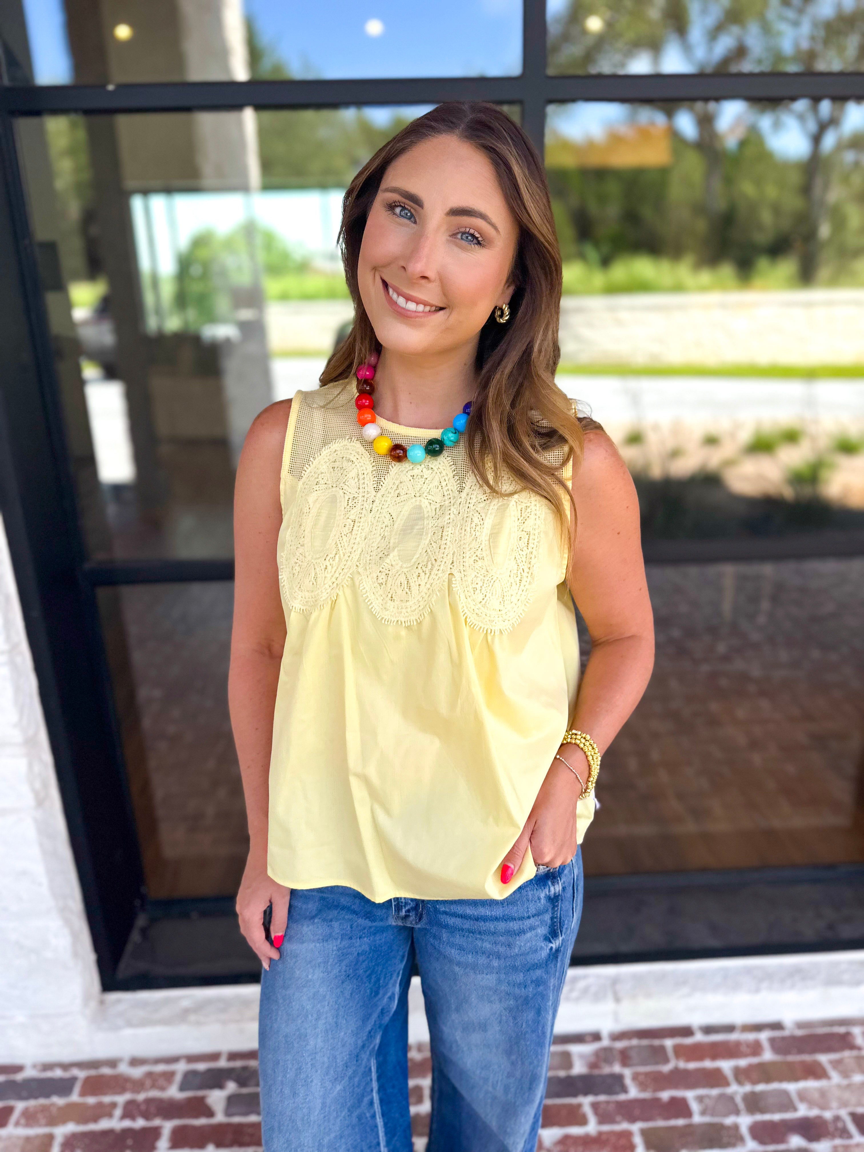Sheer Details Tank - Butter-200 Fashion Blouses-FATE-July & June Women's Fashion Boutique Located in San Antonio, Texas