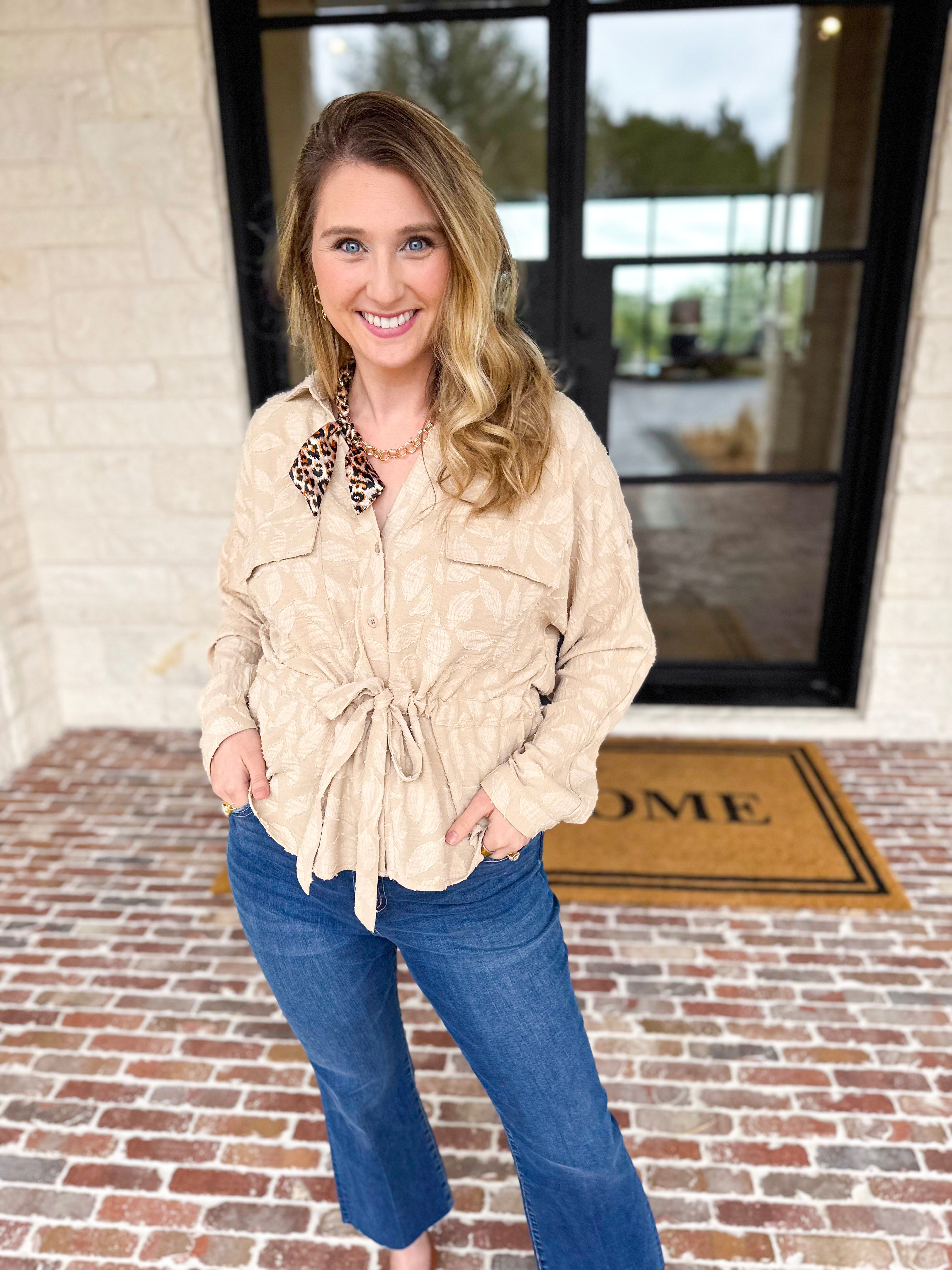 Organic Florals Cinch Blouse-200 Fashion Blouses-ALLIE ROSE-July & June Women's Fashion Boutique Located in San Antonio, Texas