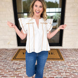 Ivory Lace Trim Blouse-200 Fashion Blouses-STRUT & BOLT-July & June Women's Fashion Boutique Located in San Antonio, Texas