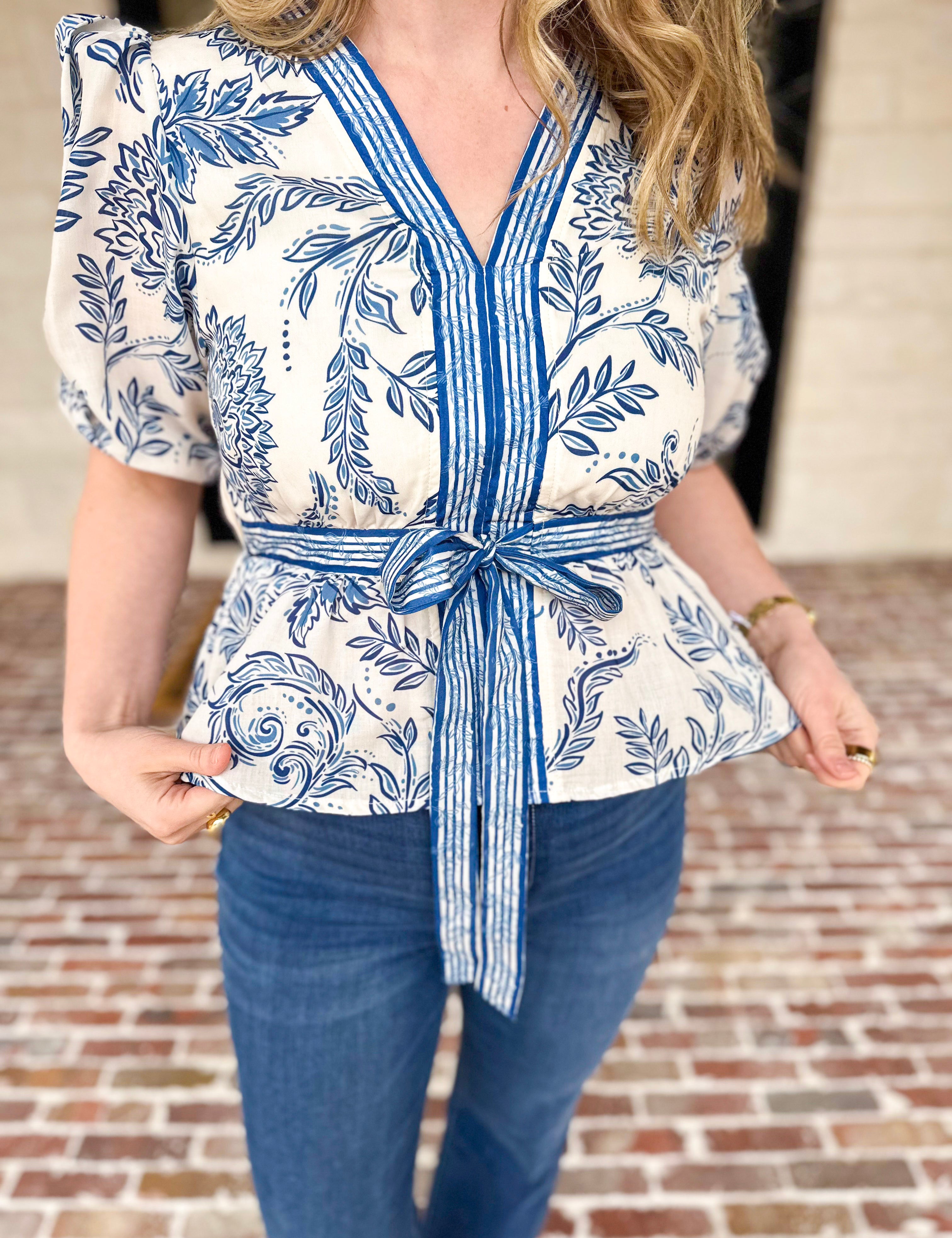 Coastal Cutie Blouse-200 Fashion Blouses-POLOGRAM-July & June Women's Fashion Boutique Located in San Antonio, Texas