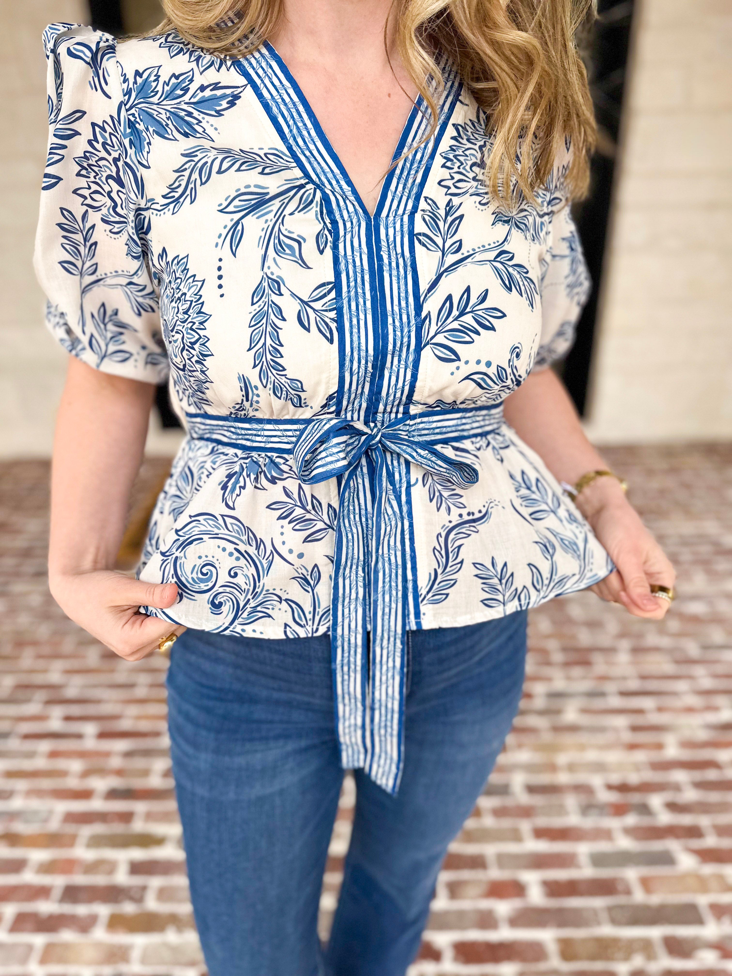 Coastal Cutie Blouse-200 Fashion Blouses-POLOGRAM-July & June Women's Fashion Boutique Located in San Antonio, Texas