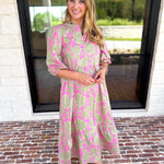 Mary Square - Riley Pink & Sage Floral Midi Dress-500 Midi-MARY SQUARE-July & June Women's Fashion Boutique Located in San Antonio, Texas