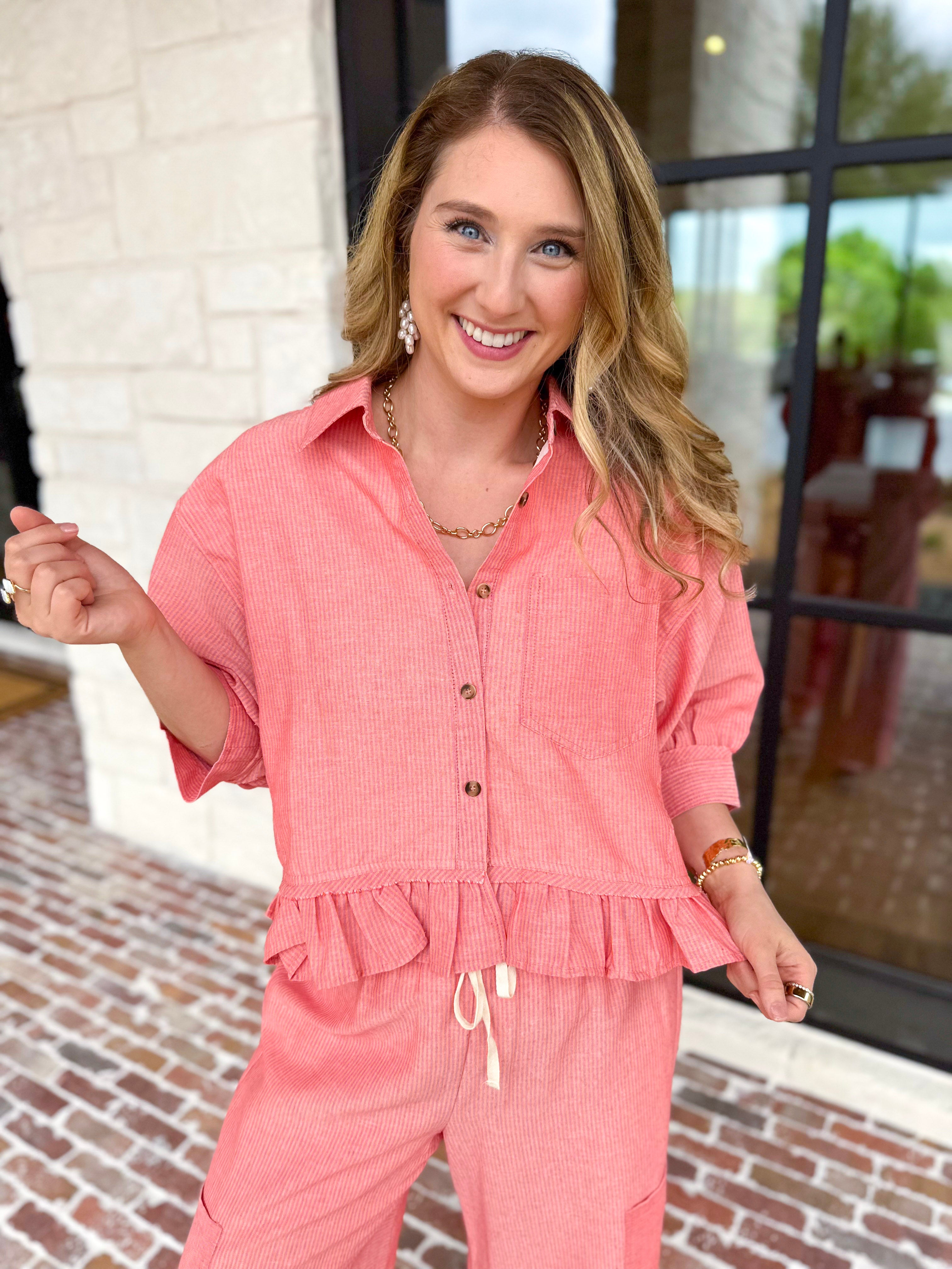 The Alys Blouse - Coral-200 Fashion Blouses-POLOGRAM-July & June Women's Fashion Boutique Located in San Antonio, Texas