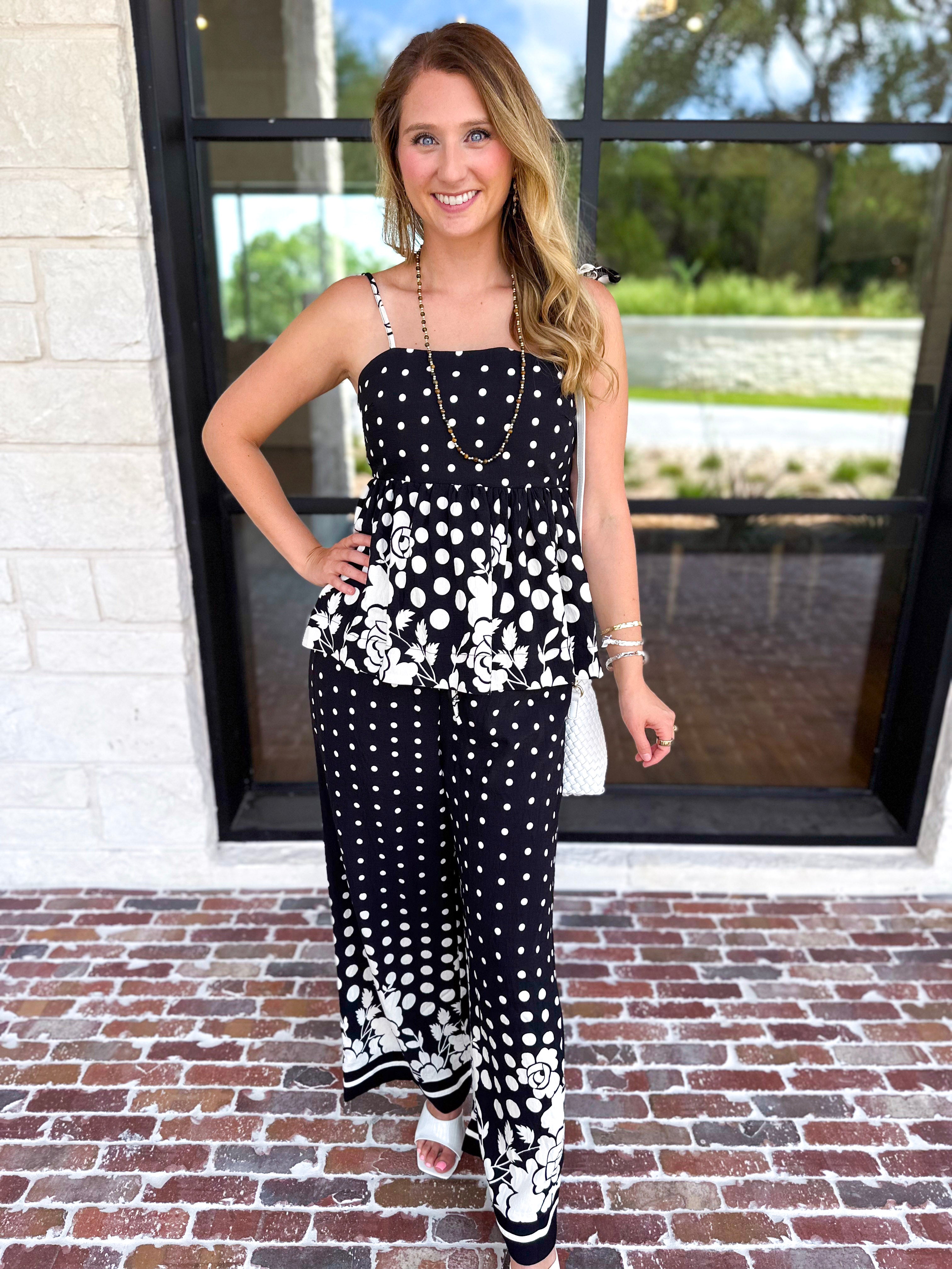 Polka Dot & Floral Set - Black-500 Midi-ENTRO-July & June Women's Fashion Boutique Located in San Antonio, Texas