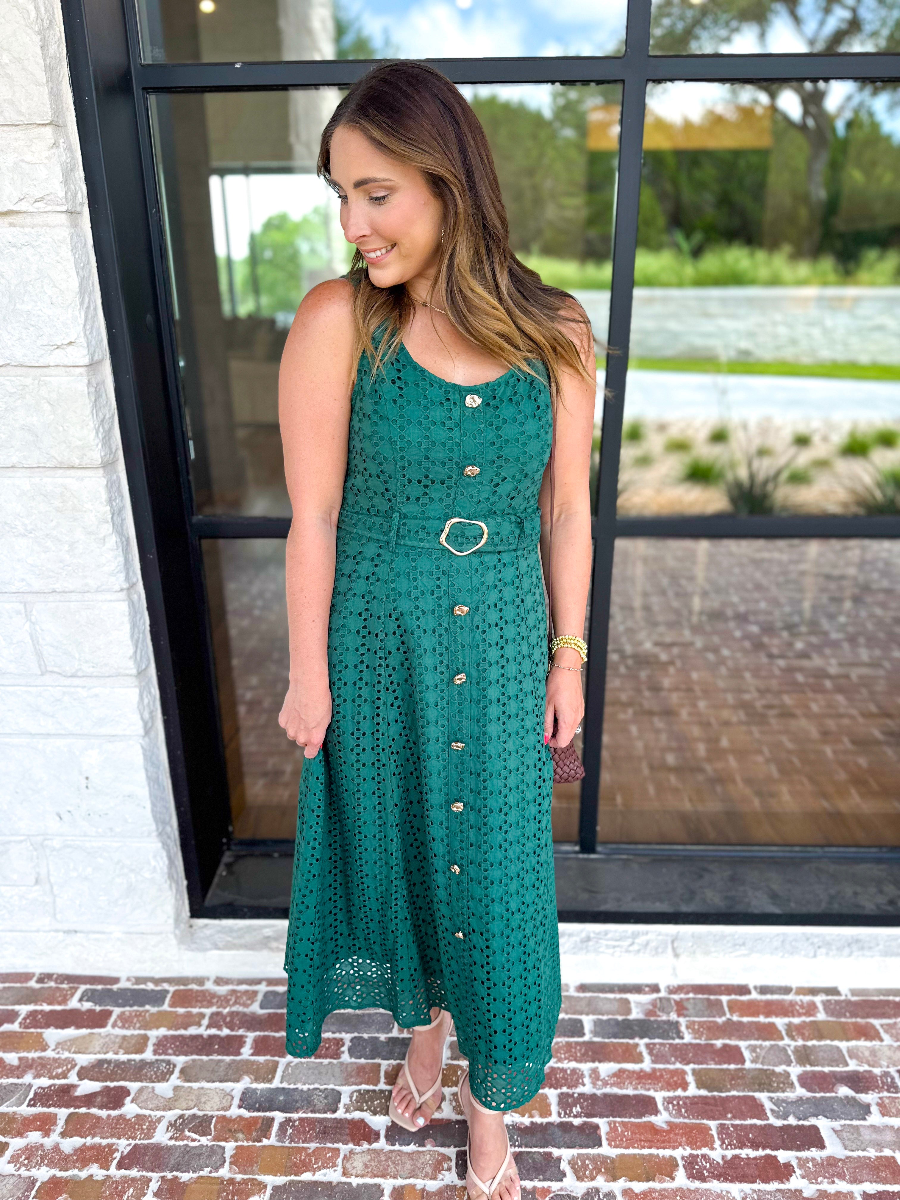 The Social Hour Midi Dress - Hunter Green-500 Midi-ENTRO-July & June Women's Fashion Boutique Located in San Antonio, Texas
