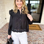 Frilly Black Blouse-200 Fashion Blouses-TCEC-July & June Women's Fashion Boutique Located in San Antonio, Texas