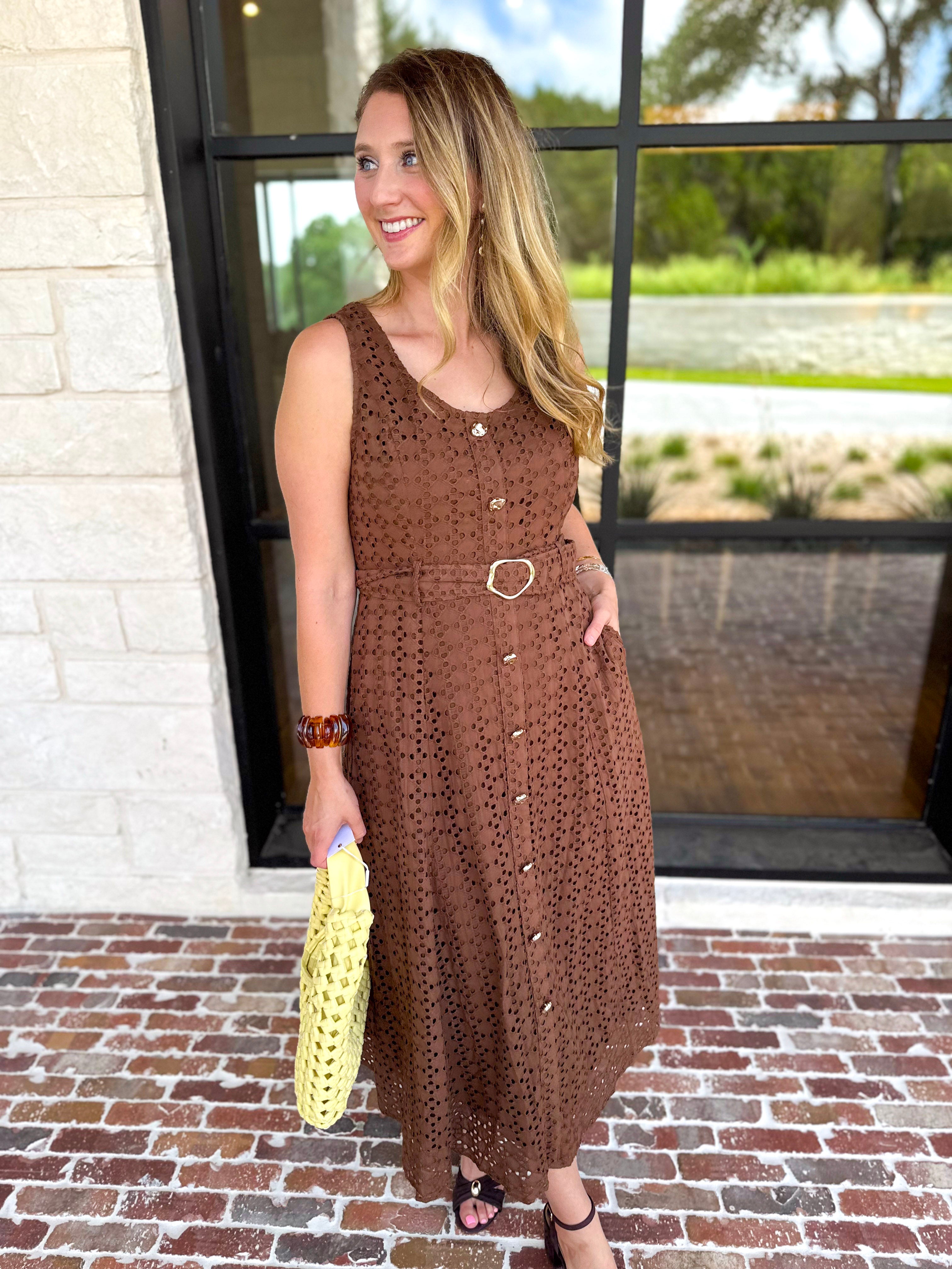 The Social Hour Midi Dress - Chocolate-500 Midi-ENTRO-July & June Women's Fashion Boutique Located in San Antonio, Texas