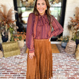 Current Air - Chestnut Fleur Suede Midi Skirt-410 Shorts/Skirts-CURRENT AIR CLOTHING-July & June Women's Fashion Boutique Located in San Antonio, Texas
