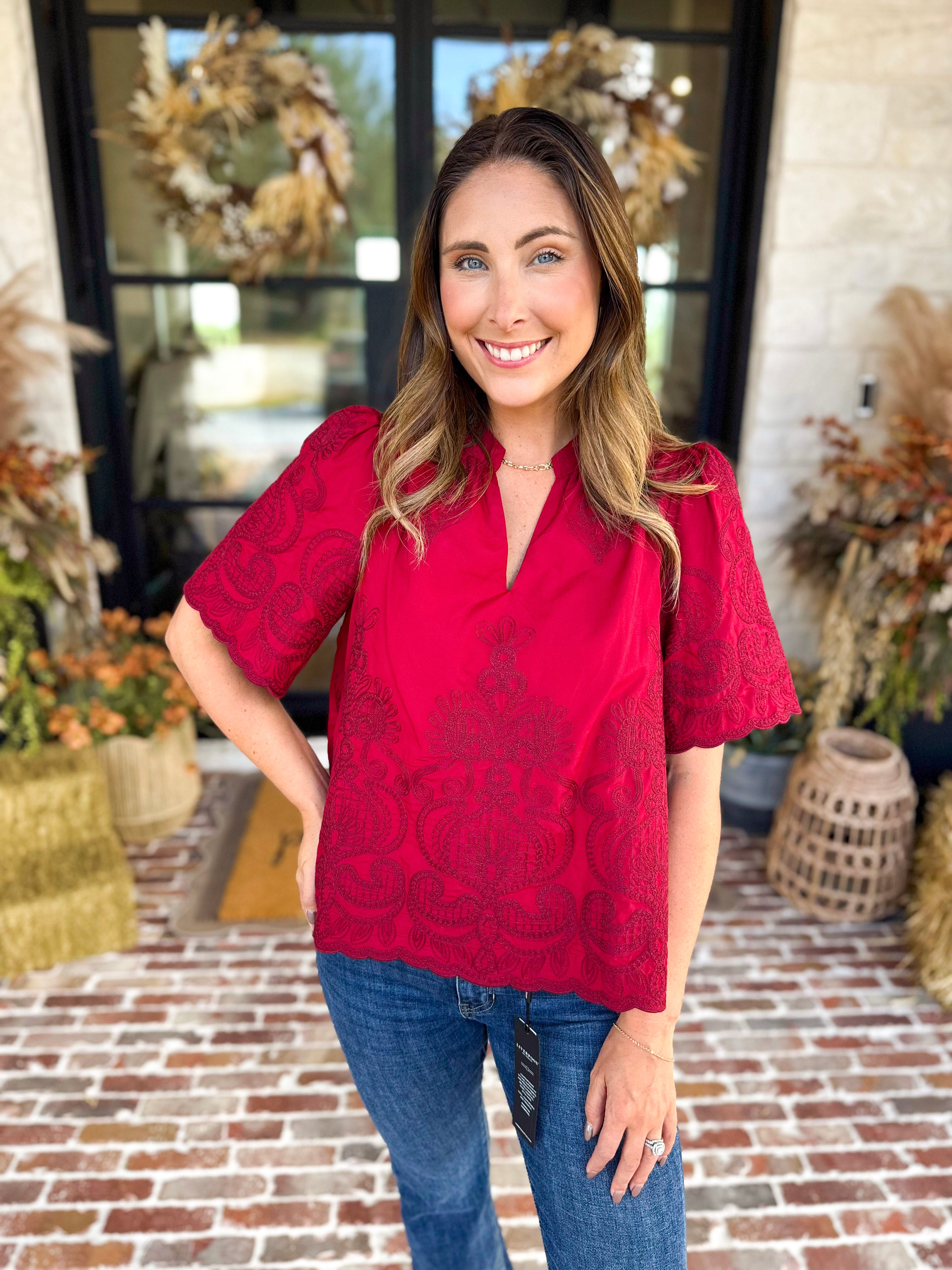 The Brunch Blouse - Burgundy-200 Fashion Blouses-ENTRO-July & June Women's Fashion Boutique Located in San Antonio, Texas