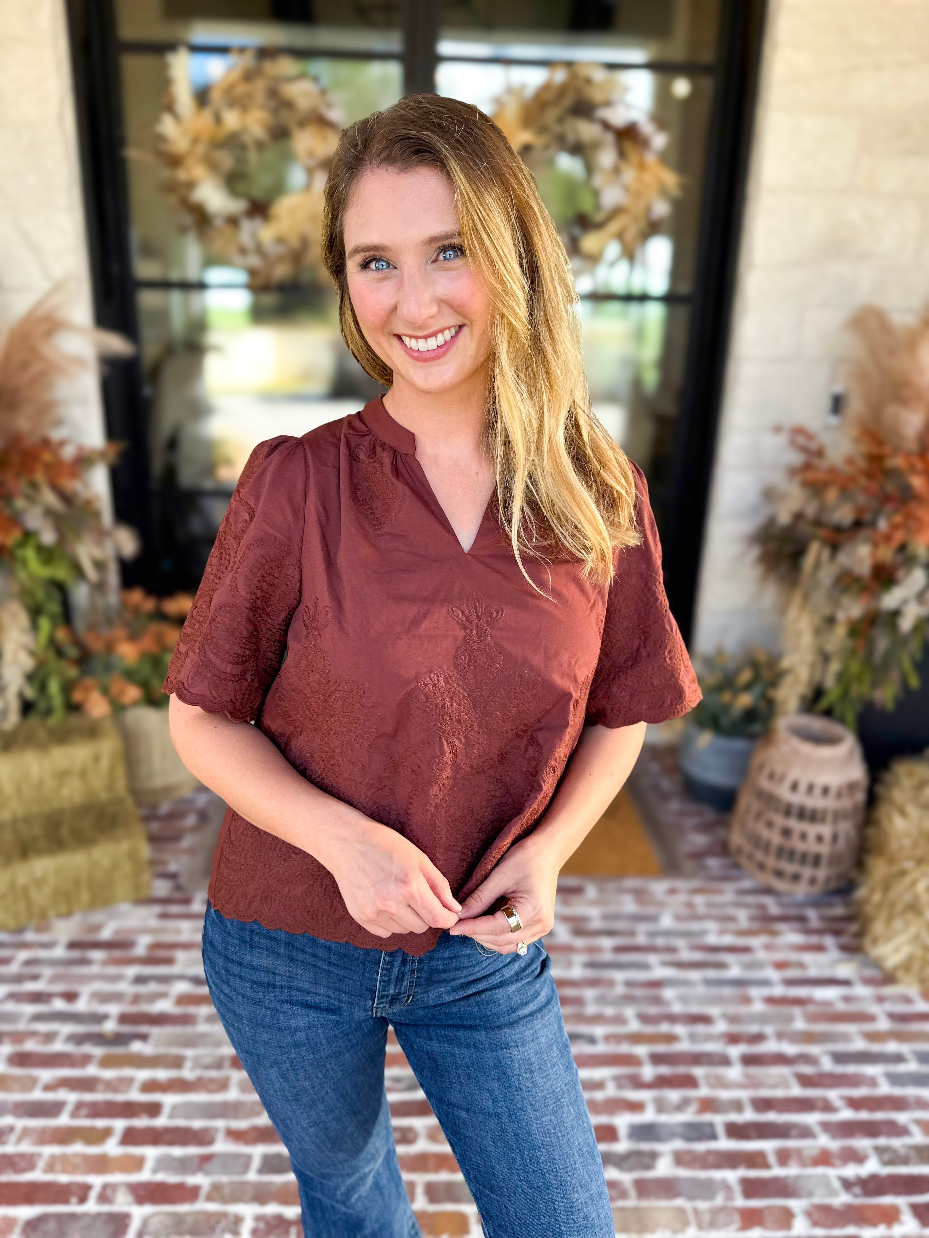 The Brunch Blouse - Brown-200 Fashion Blouses-ENTRO-July & June Women's Fashion Boutique Located in San Antonio, Texas