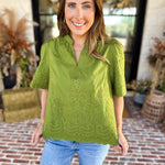 The Brunch Blouse - Avocado-200 Fashion Blouses-ENTRO-July & June Women's Fashion Boutique Located in San Antonio, Texas