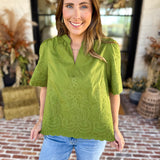 The Brunch Blouse - Avocado-200 Fashion Blouses-ENTRO-July & June Women's Fashion Boutique Located in San Antonio, Texas