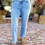 Vervet - Mid Rise Small Cuff Straight Leg Jeans-420 Denim-VEVERT BY FLYING MONKEY-July & June Women's Fashion Boutique Located in San Antonio, Texas