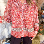 Posey Spiced Apricot Floral Blouse-200 Fashion Blouses-FATE-July & June Women's Fashion Boutique Located in San Antonio, Texas