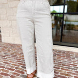 Vervet - Sage Stripe High Rise Cuffed Jeans-400 Pants-VEVERT BY FLYING MONKEY-July & June Women's Fashion Boutique Located in San Antonio, Texas