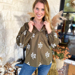 Mary Square - Olive Embroidered Flora Blouse-200 Fashion Blouses-MARY SQUARE-July & June Women's Fashion Boutique Located in San Antonio, Texas