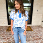 The Anderson Blouse - Blue-200 Fashion Blouses-POLOGRAM-July & June Women's Fashion Boutique Located in San Antonio, Texas