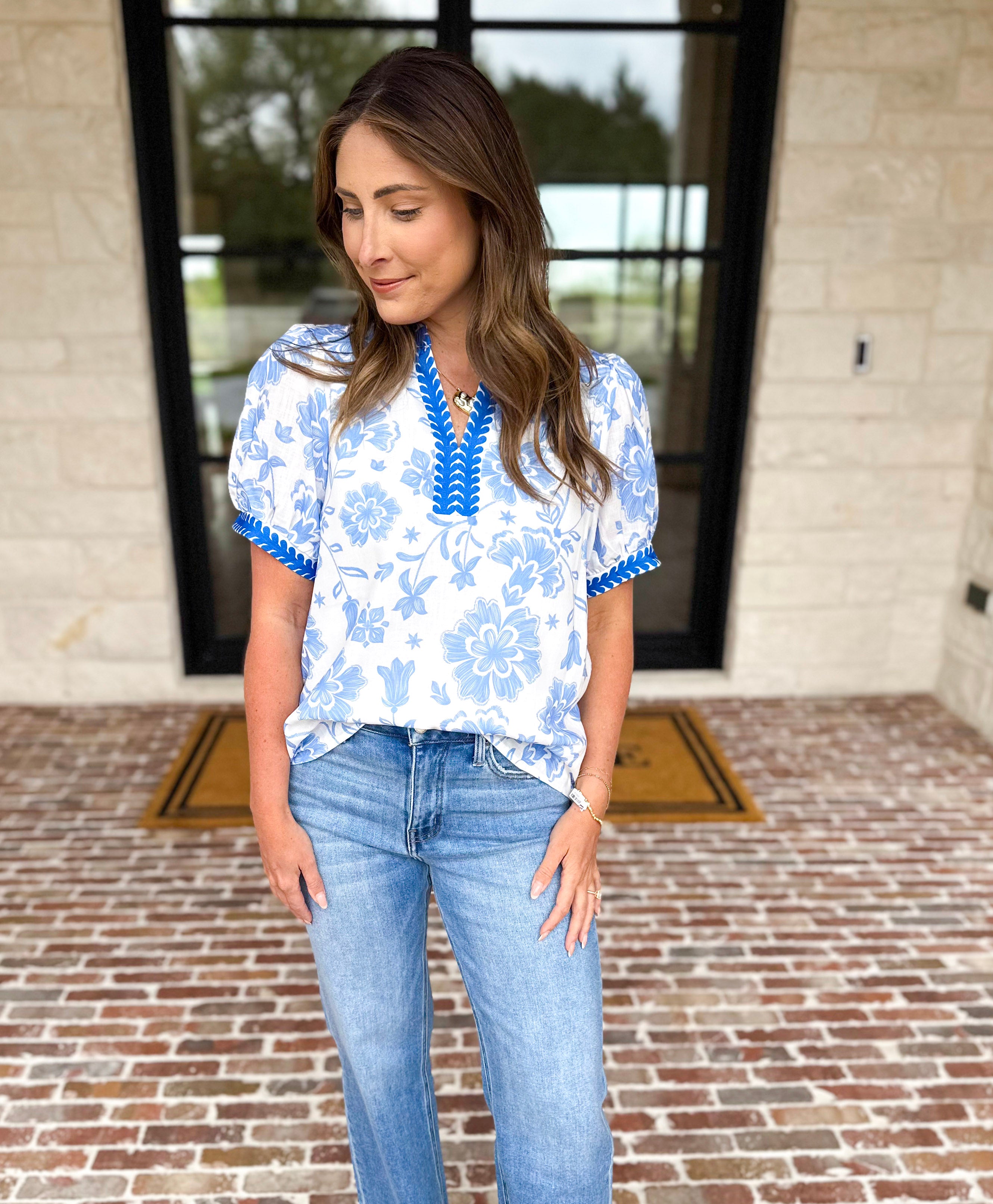 The Anderson Blouse - Blue-200 Fashion Blouses-POLOGRAM-July & June Women's Fashion Boutique Located in San Antonio, Texas