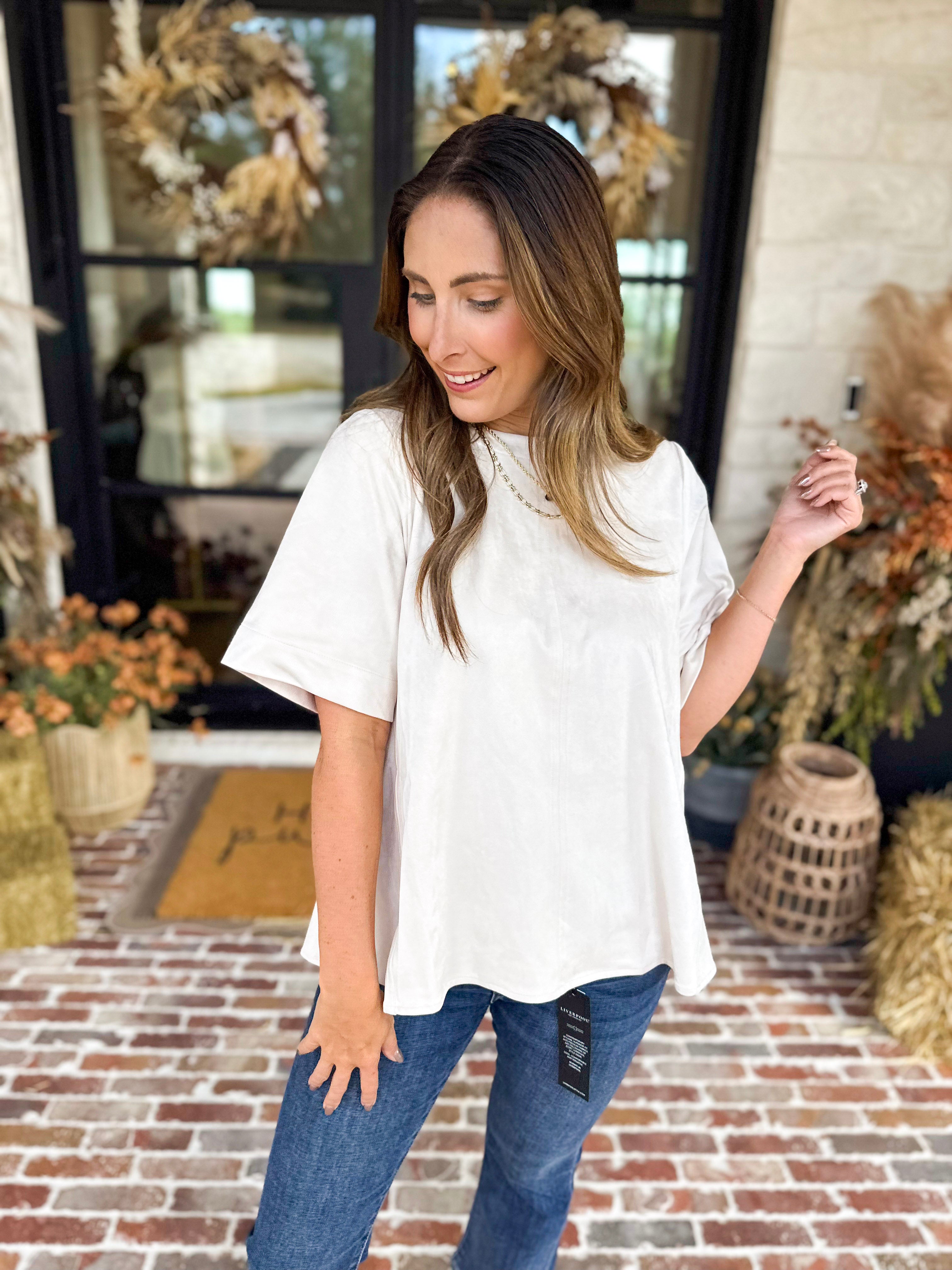 Suede Swing Blouse - Cream-200 Fashion Blouses-FATE-July & June Women's Fashion Boutique Located in San Antonio, Texas