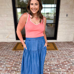 Sweetheart Knit Tank - Coral-200 Fashion Blouses-SKIES ARE BLUE-July & June Women's Fashion Boutique Located in San Antonio, Texas