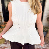 Ivory Cable Knit Sweater Tank-230 Sweaters/Cardis-STRUT & BOLT-July & June Women's Fashion Boutique Located in San Antonio, Texas