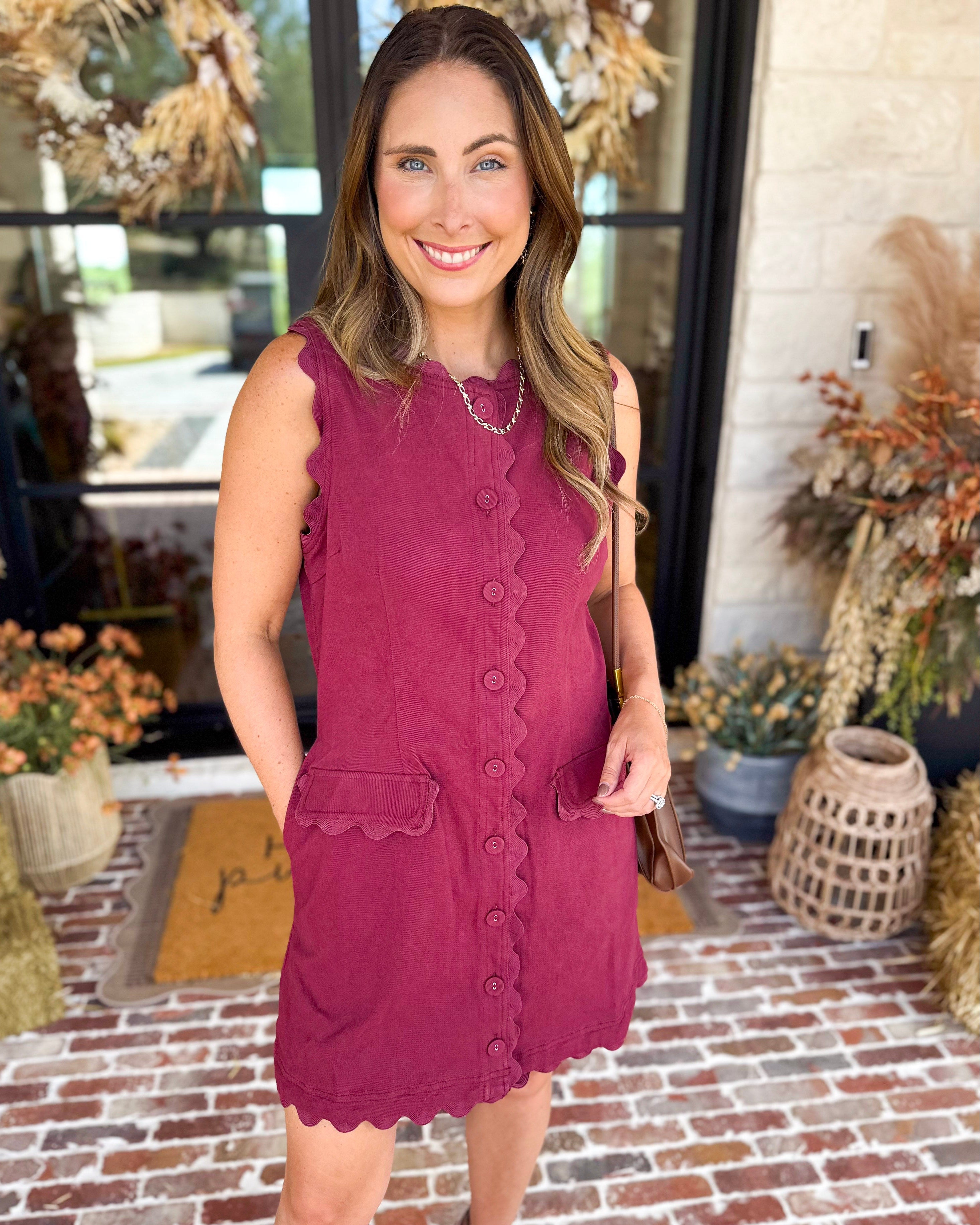 Weekend Plans Ric Rac Mini Dress - Wine-510 Mini-ENTRO-July & June Women's Fashion Boutique Located in San Antonio, Texas