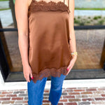 Date Night Lace Cami - Brown-200 Fashion Blouses-ENTRO-July & June Women's Fashion Boutique Located in San Antonio, Texas