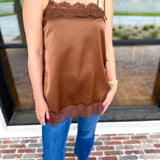 Date Night Lace Cami - Brown-200 Fashion Blouses-ENTRO-July & June Women's Fashion Boutique Located in San Antonio, Texas