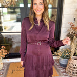 Current Air - Bordeaux Pleated Satin Mini Dress-510 Mini-CURRENT AIR CLOTHING-July & June Women's Fashion Boutique Located in San Antonio, Texas