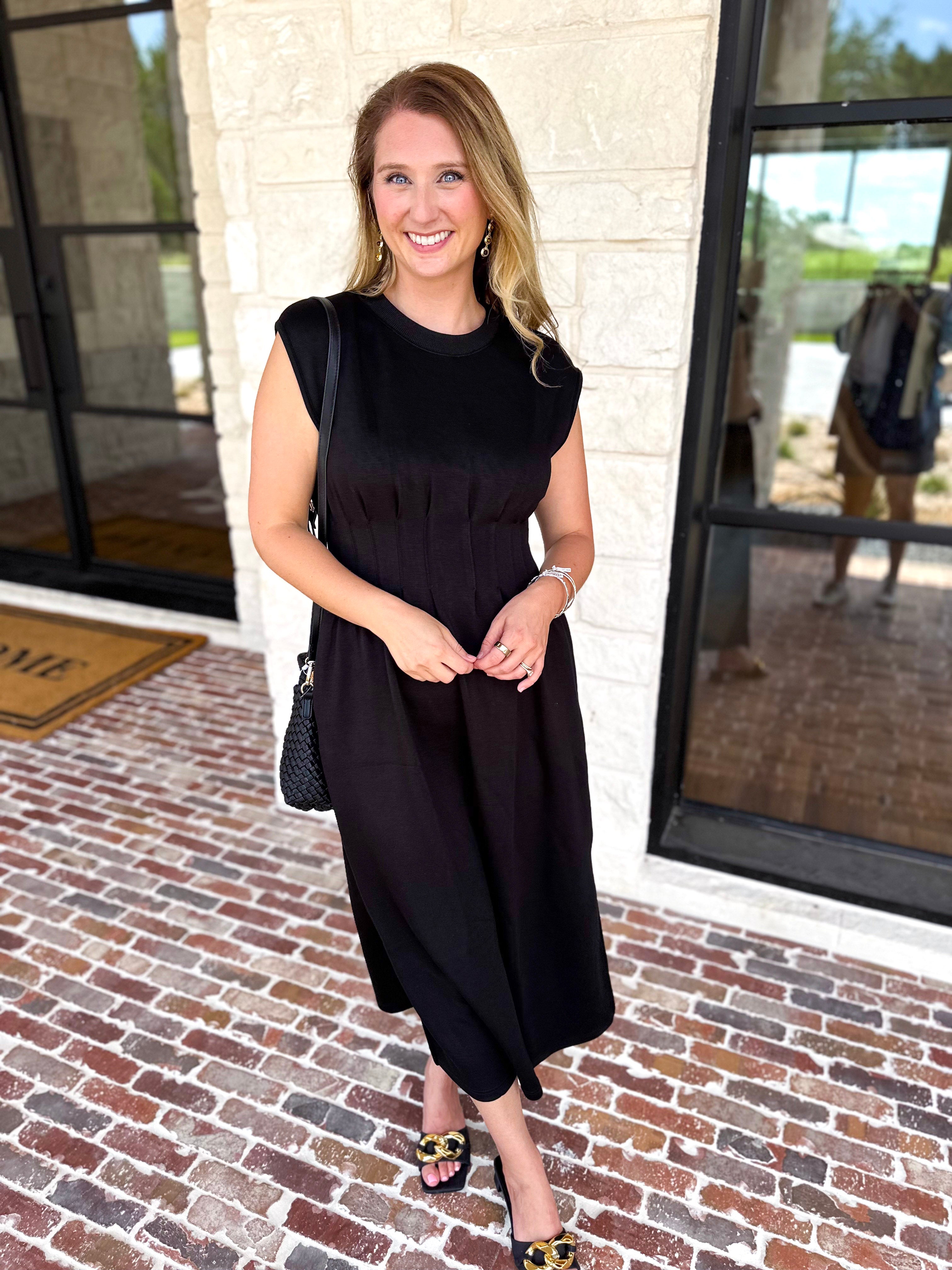 Polished Pin-Tuck Midi Dress-500 Midi-ENTRO-July & June Women's Fashion Boutique Located in San Antonio, Texas