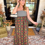 Floral & Stripes Strapless Maxi Dress-500 Midi-TCEC-July & June Women's Fashion Boutique Located in San Antonio, Texas