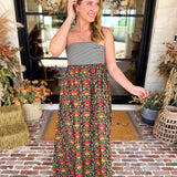 Floral & Stripes Strapless Maxi Dress-500 Midi-TCEC-July & June Women's Fashion Boutique Located in San Antonio, Texas