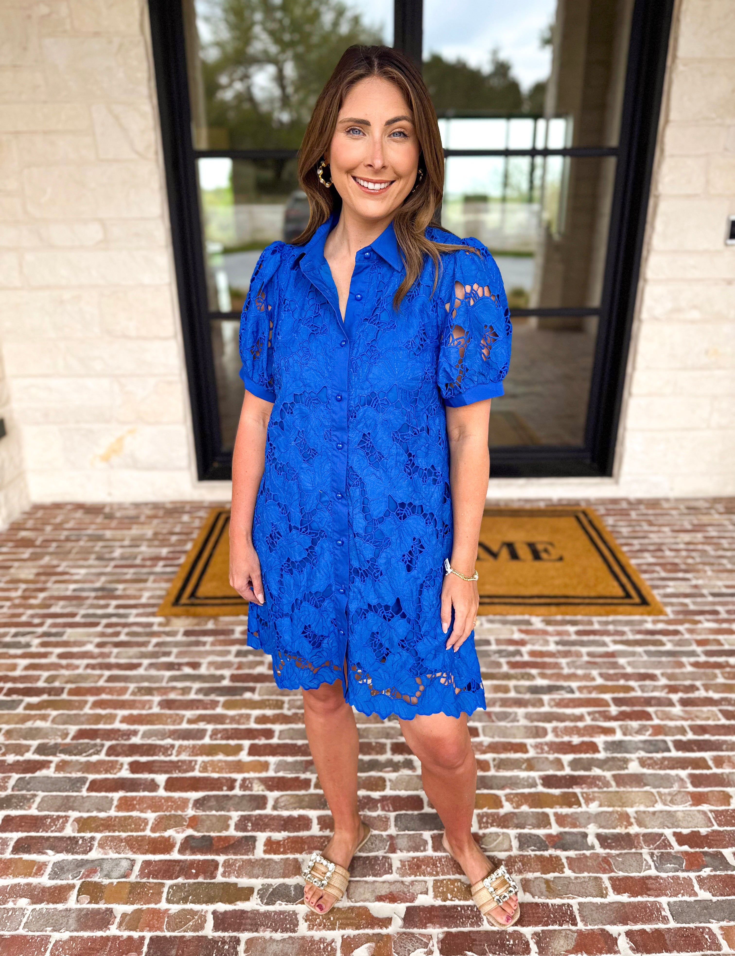 Anna Lace Mini Dress - Royal Blue-510 Mini-JODIFL-July & June Women's Fashion Boutique Located in San Antonio, Texas