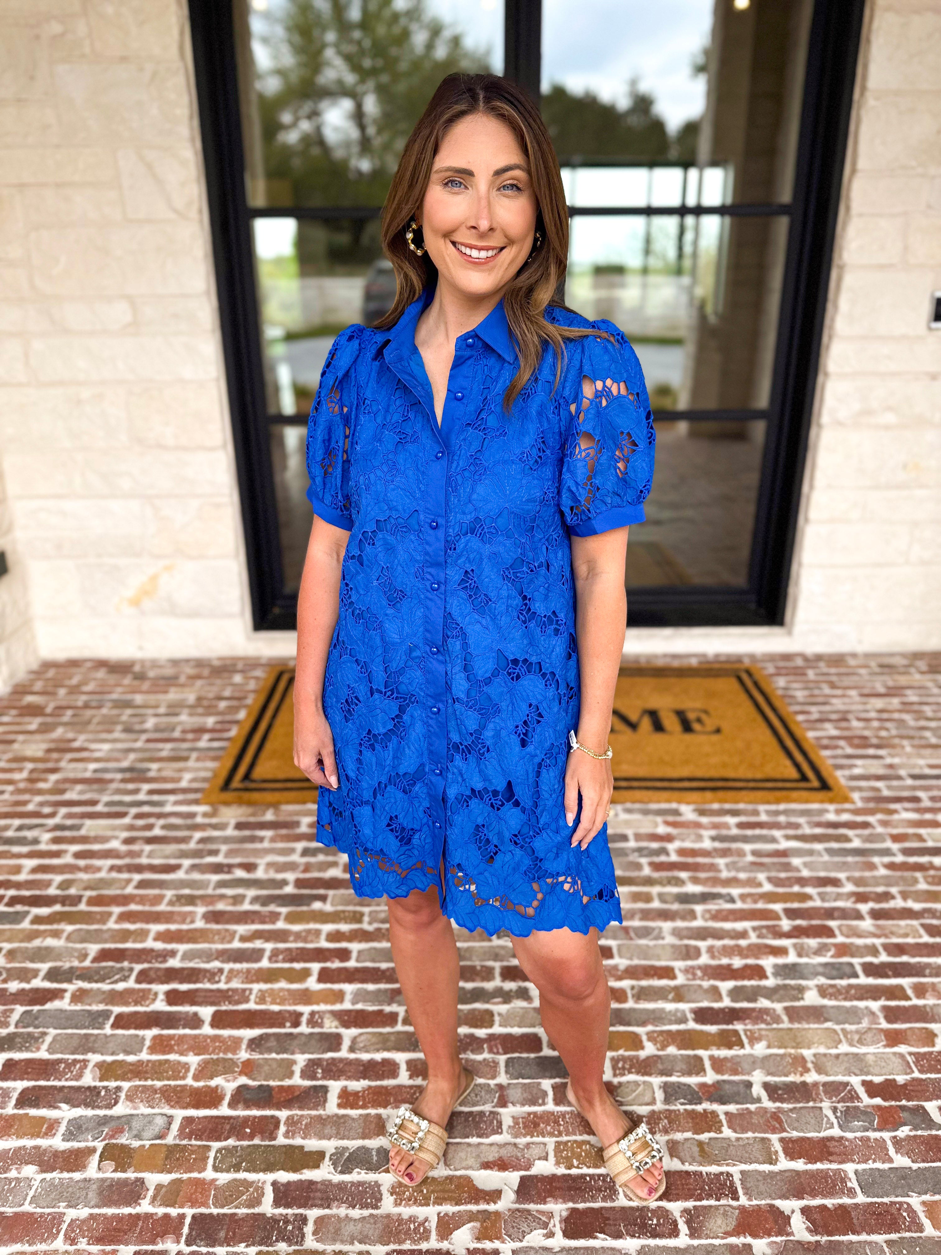 Anna Lace Mini Dress - Royal Blue-510 Mini-JODIFL-July & June Women's Fashion Boutique Located in San Antonio, Texas