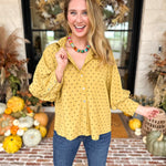 Golden Bubble Sleeve Blouse-200 Fashion Blouses-JODIFL-July & June Women's Fashion Boutique Located in San Antonio, Texas