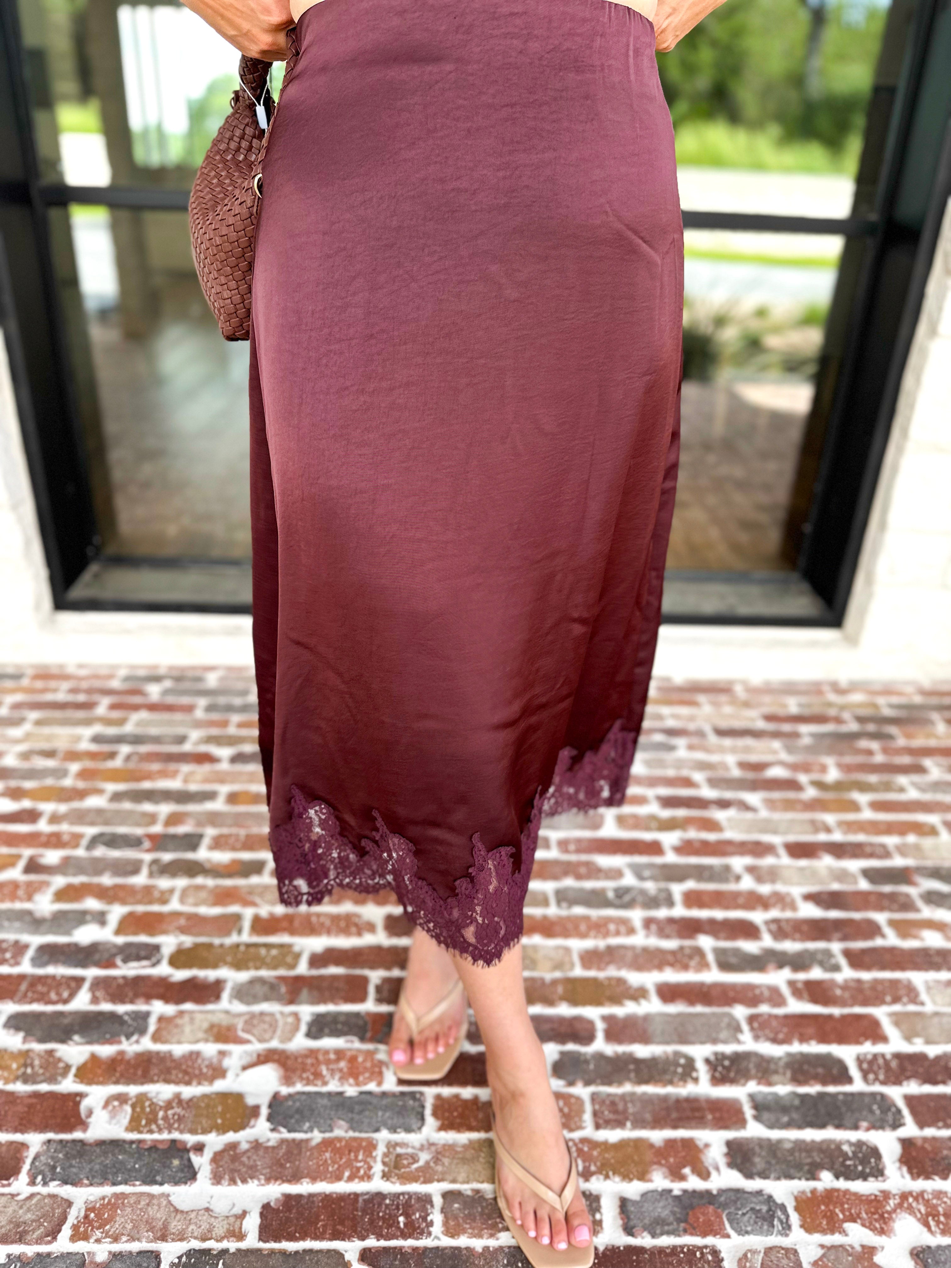 Fall Must Have Midi Skirt - Merlot-410 Shorts/Skirts-ENTRO-July & June Women's Fashion Boutique Located in San Antonio, Texas