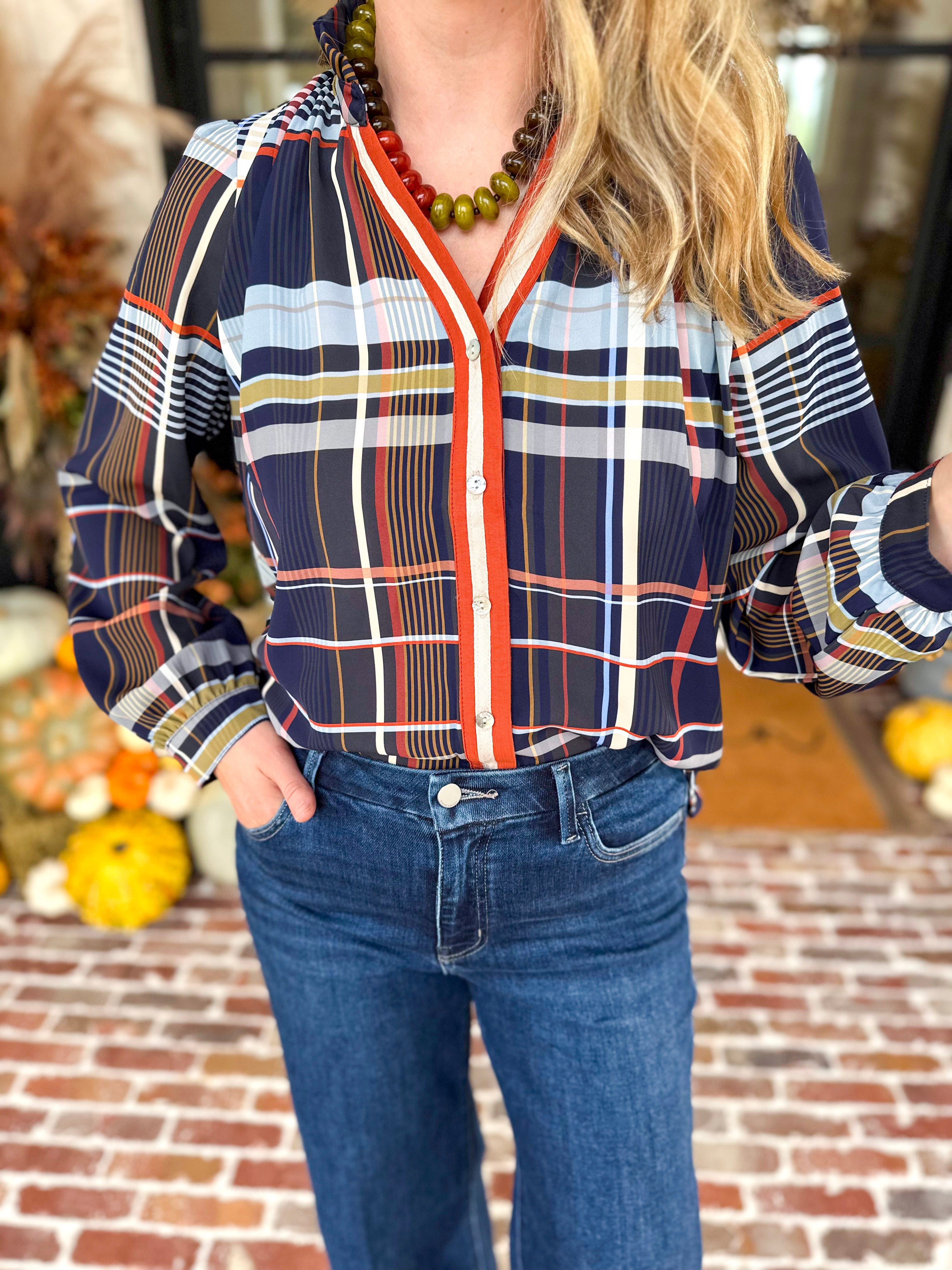 THML - Lightweight Sundown Plaid Blouse-200 Fashion Blouses-THML-July & June Women's Fashion Boutique Located in San Antonio, Texas