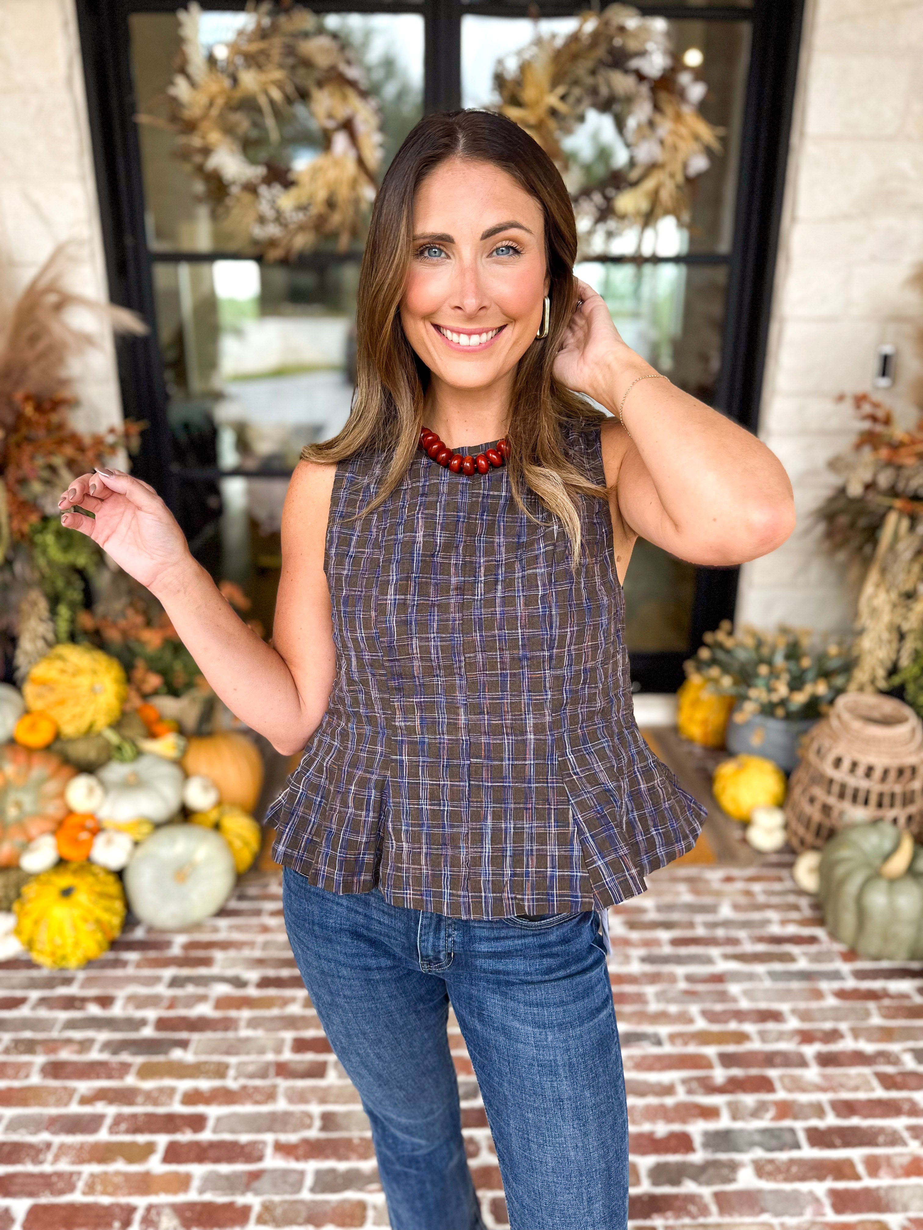 THML - Stonewash Peplum Blouse-200 Fashion Blouses-THML-July & June Women's Fashion Boutique Located in San Antonio, Texas