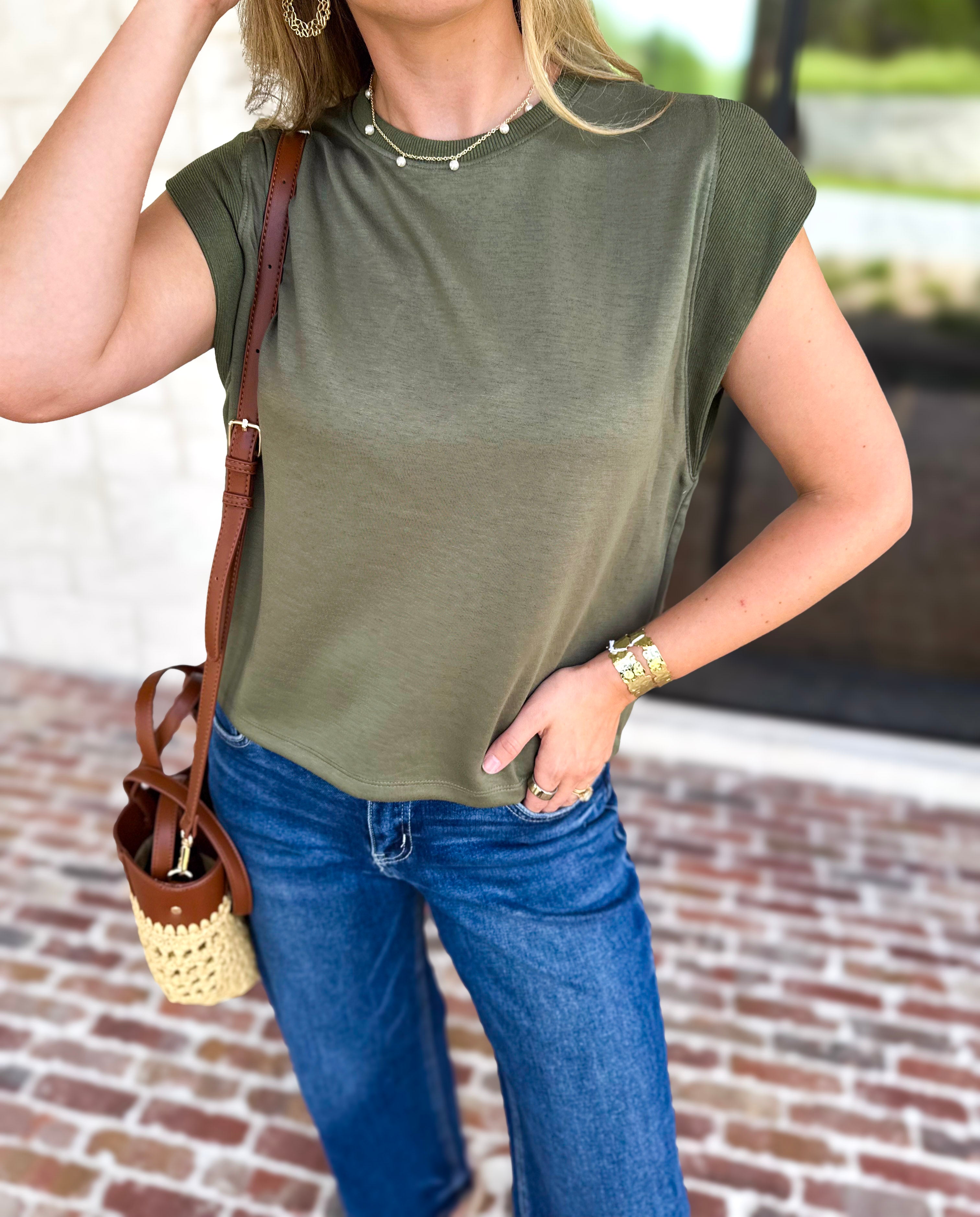 Chic Essentials Top - Olive-210 Casual Blouses-ENTRO-July & June Women's Fashion Boutique Located in San Antonio, Texas