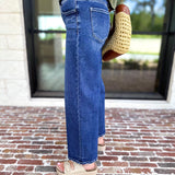 Vervet - Mid Rise Dark Wash Ankle Wide Leg Jeans-420 Denim-VEVERT BY FLYING MONKEY-July & June Women's Fashion Boutique Located in San Antonio, Texas