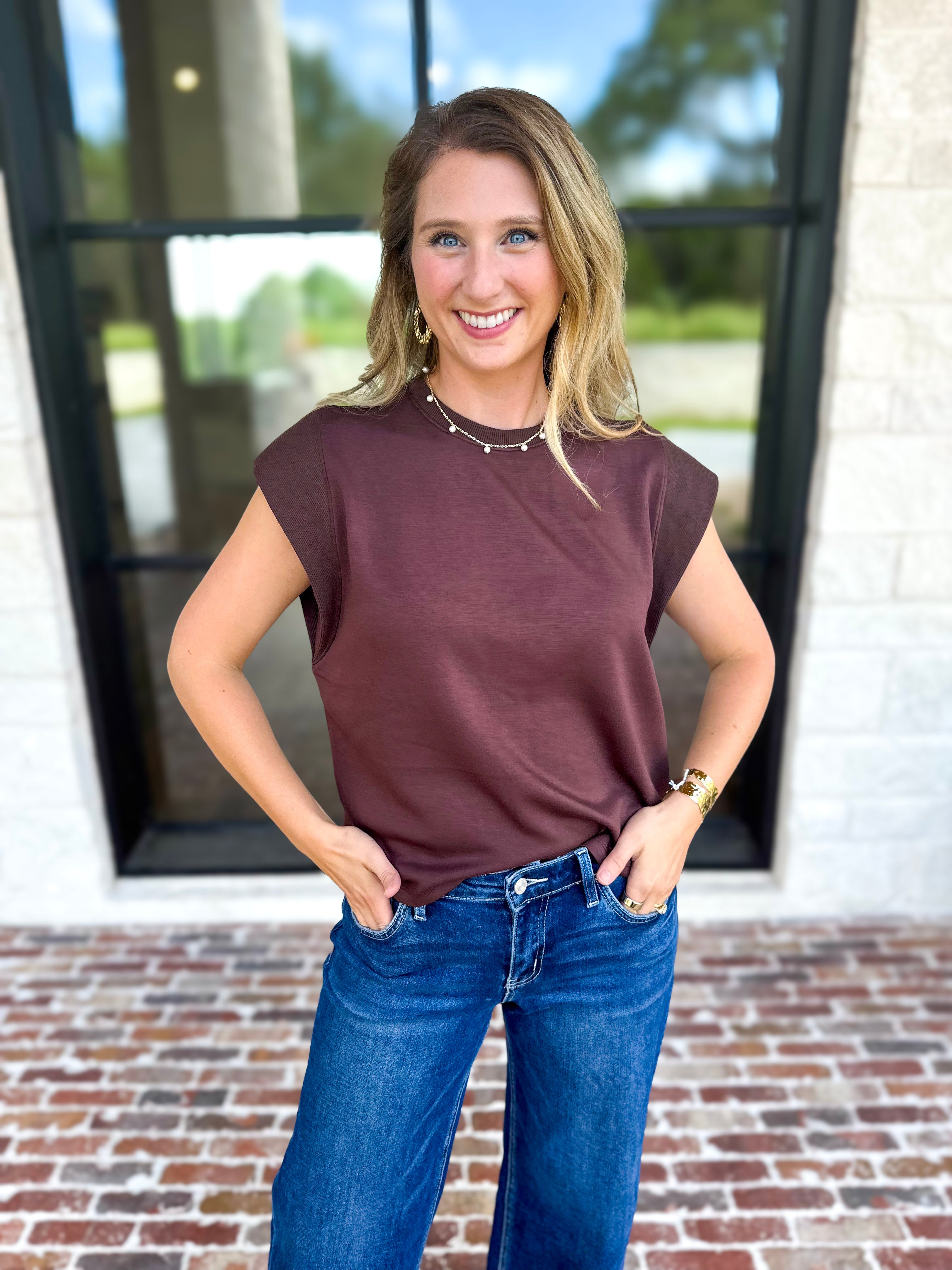 Chic Essentials Top - Espresso-210 Casual Blouses-ENTRO-July & June Women's Fashion Boutique Located in San Antonio, Texas