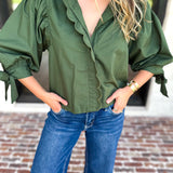 The Campbell Button Down Blouse - Forest-200 Fashion Blouses-ENTRO-July & June Women's Fashion Boutique Located in San Antonio, Texas