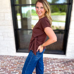 Essentials Knotted Blouse - Chocolate-200 Fashion Blouses-ENTRO-July & June Women's Fashion Boutique Located in San Antonio, Texas