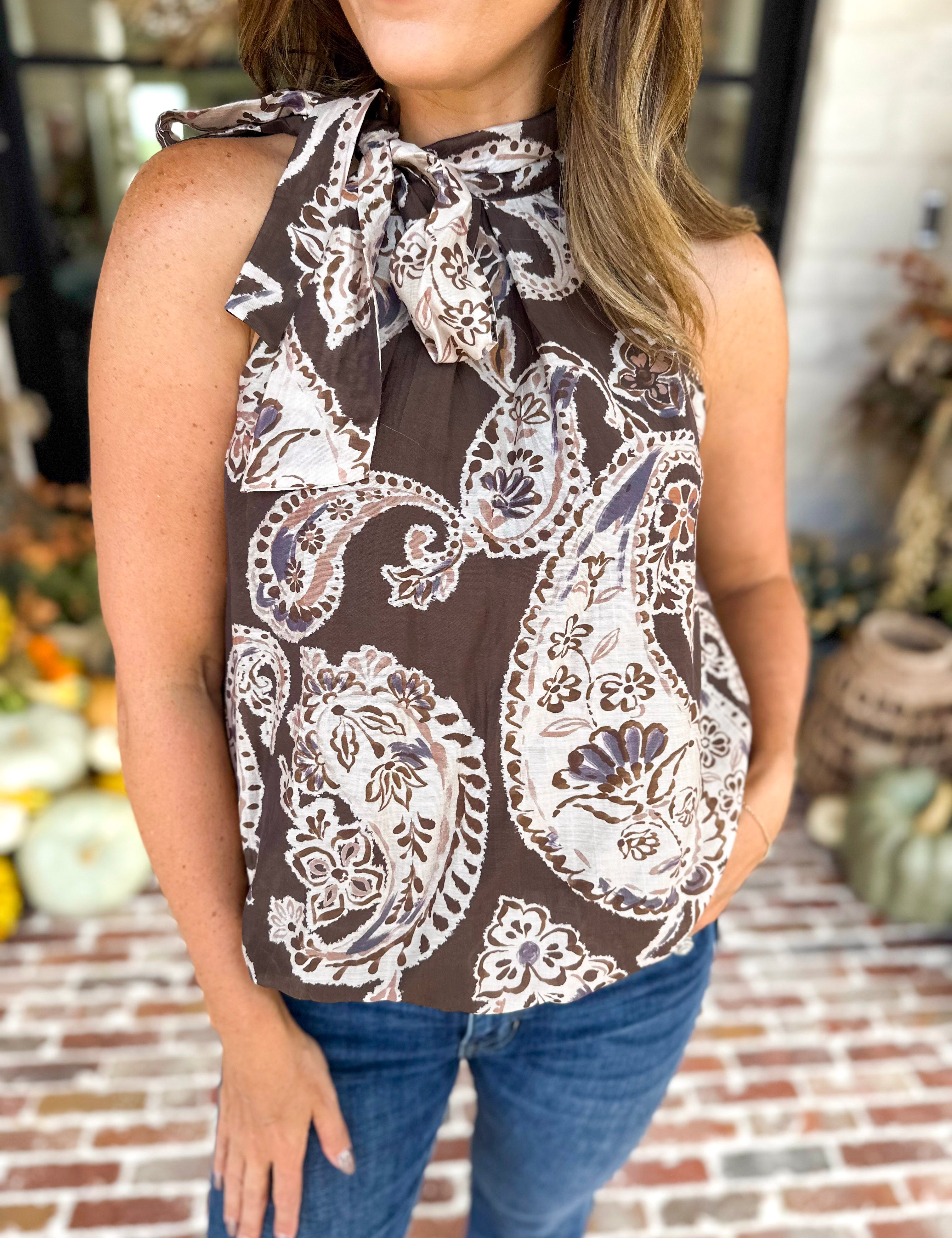 THML - Painted Floral Halter Blouse-200 Fashion Blouses-THML-July & June Women's Fashion Boutique Located in San Antonio, Texas