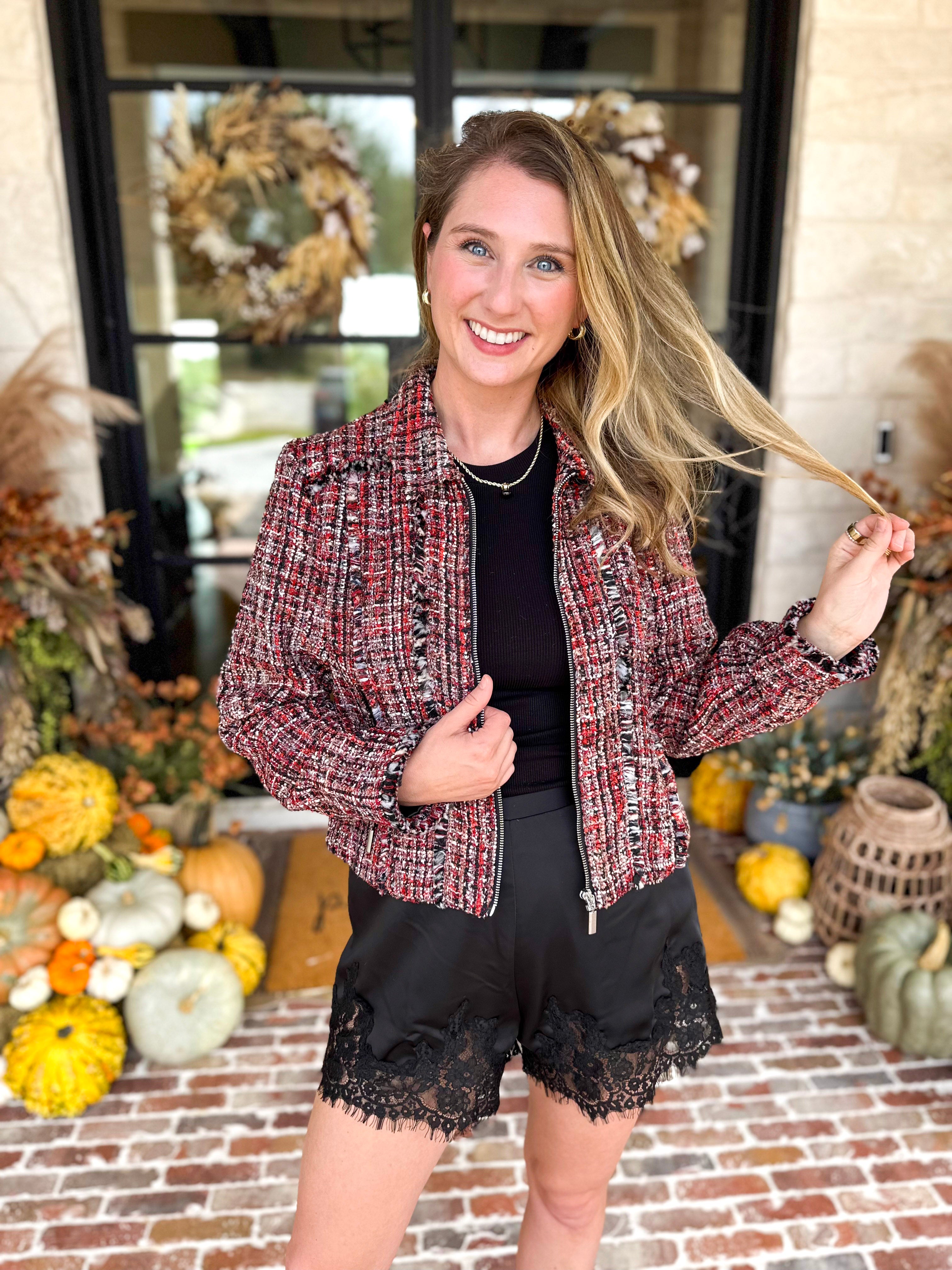 Liverpool - Wine Country Tweed & Fringe Jacket-600 Outerwear-LIVERPOOL JEANS COMPANY-July & June Women's Fashion Boutique Located in San Antonio, Texas