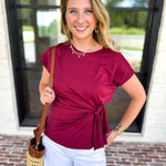 Essentials Knotted Blouse - Merlot-200 Fashion Blouses-ENTRO-July & June Women's Fashion Boutique Located in San Antonio, Texas